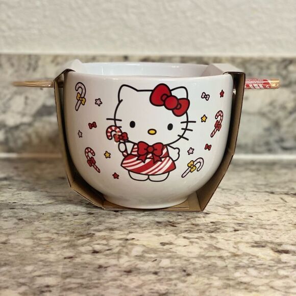 Hello Kitty Christmas bowl with chopsticks - Picture 1 of 4